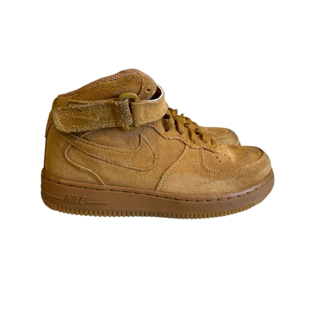 Nike Kids Force 1 Mid Wheat Suede Gum Soles [859337-701] Size 2Y​​​​ - Picture 3 of 8